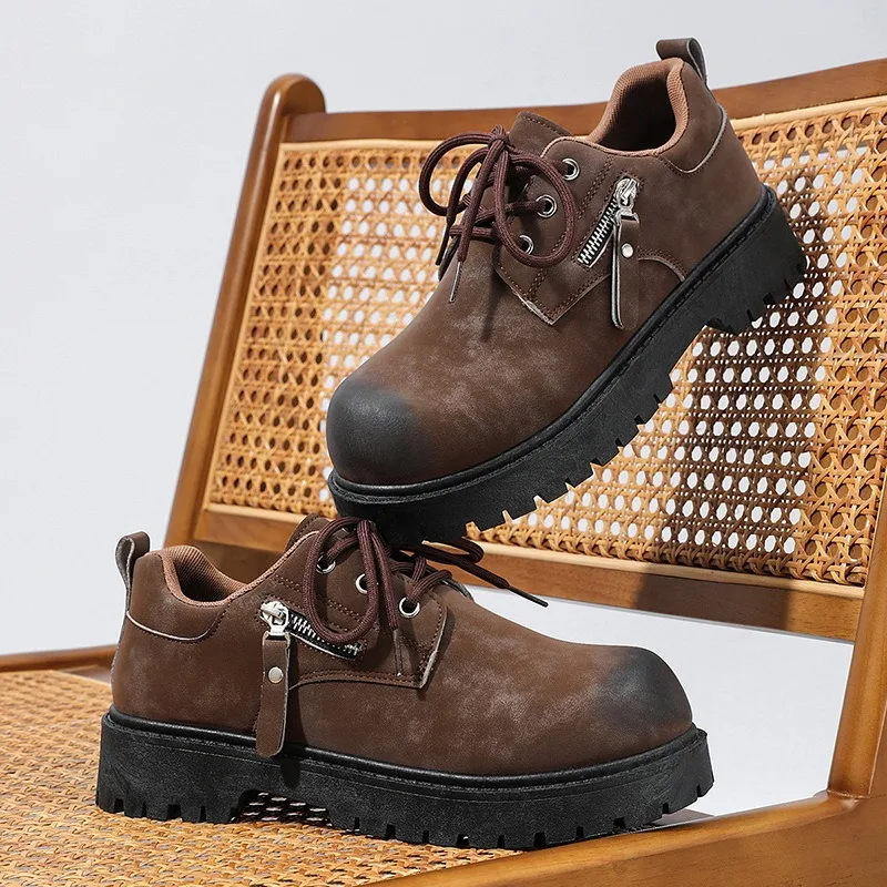 

Men's Retro Platform High Top Derby Shoes Classic Business Increasing Soft Dress Shoes Men Leather Boots Walking Footwear 39-46