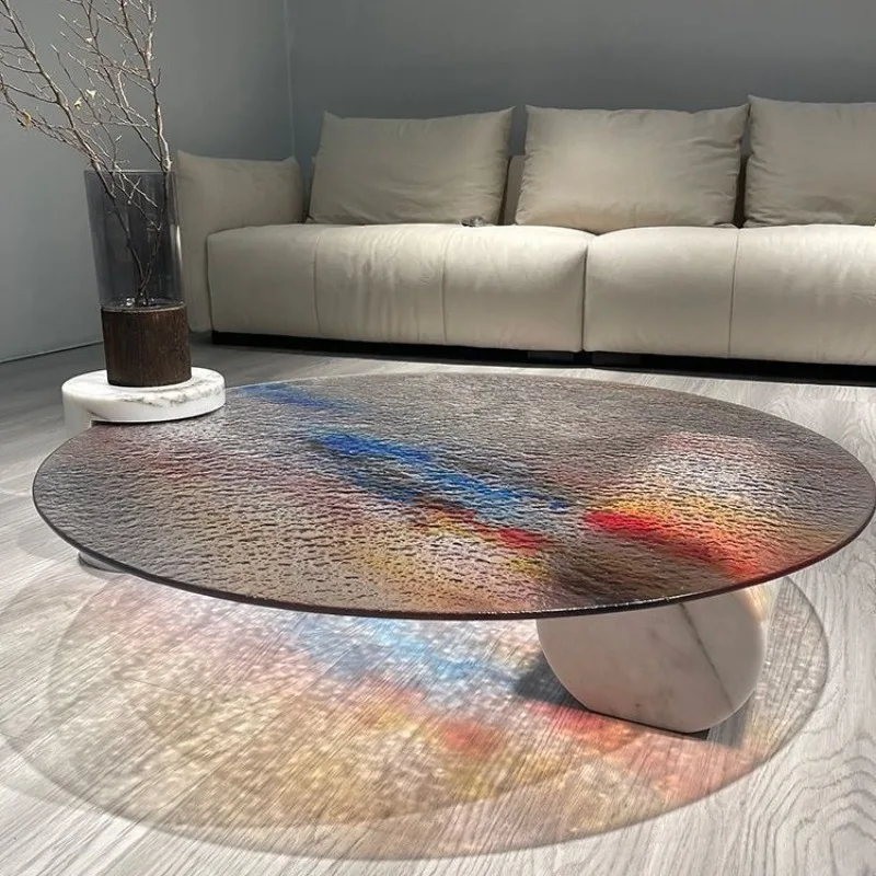 Crystal glass round air instant noodles round coffee table minimalist marble designer round table
