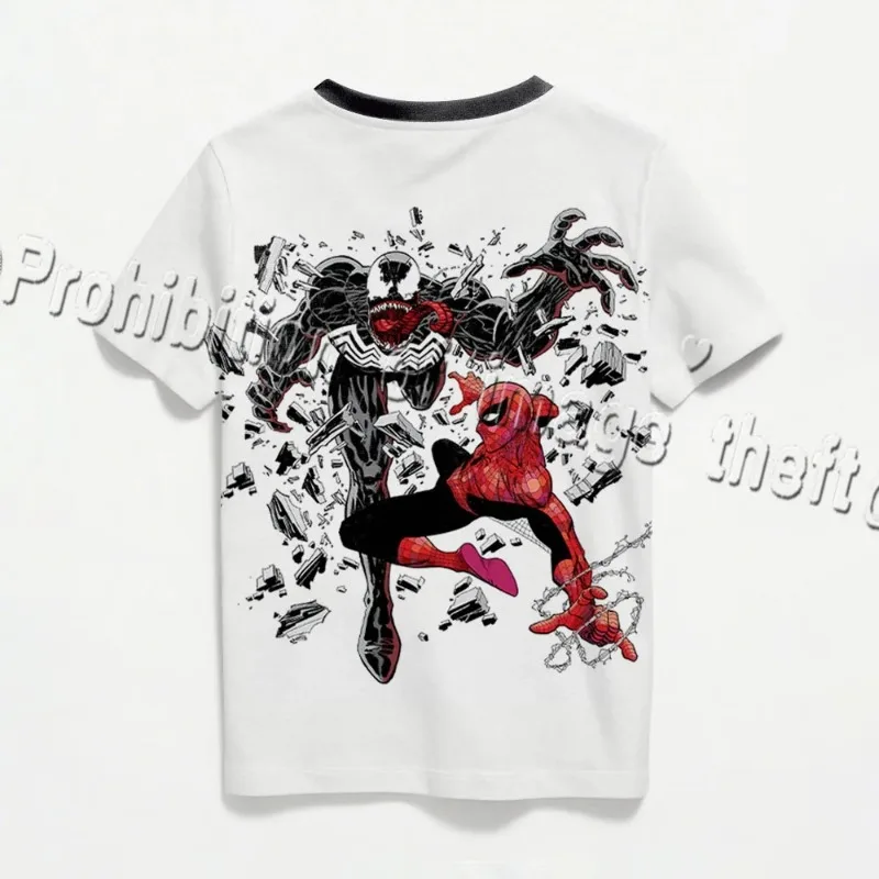 السم مقابل. تي شيرت Spider Man ثلاثي الأبعاد مطبوع برقبة على شكل حرف V Marvel Heroes Duel Ink Painting Style Theme بأكمام قصيرة للبالغين والأطفال #2