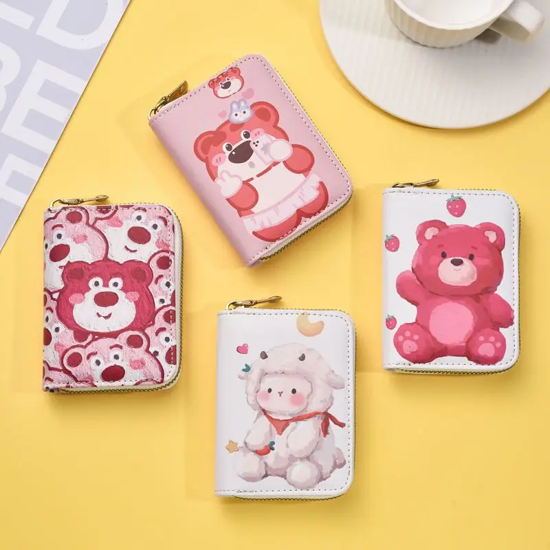 

Disney Strawberry Bear Multifunctional Card Bag Large Capacity Multislot Business Card Holder Cartoon Cute Mini Women's Wallet