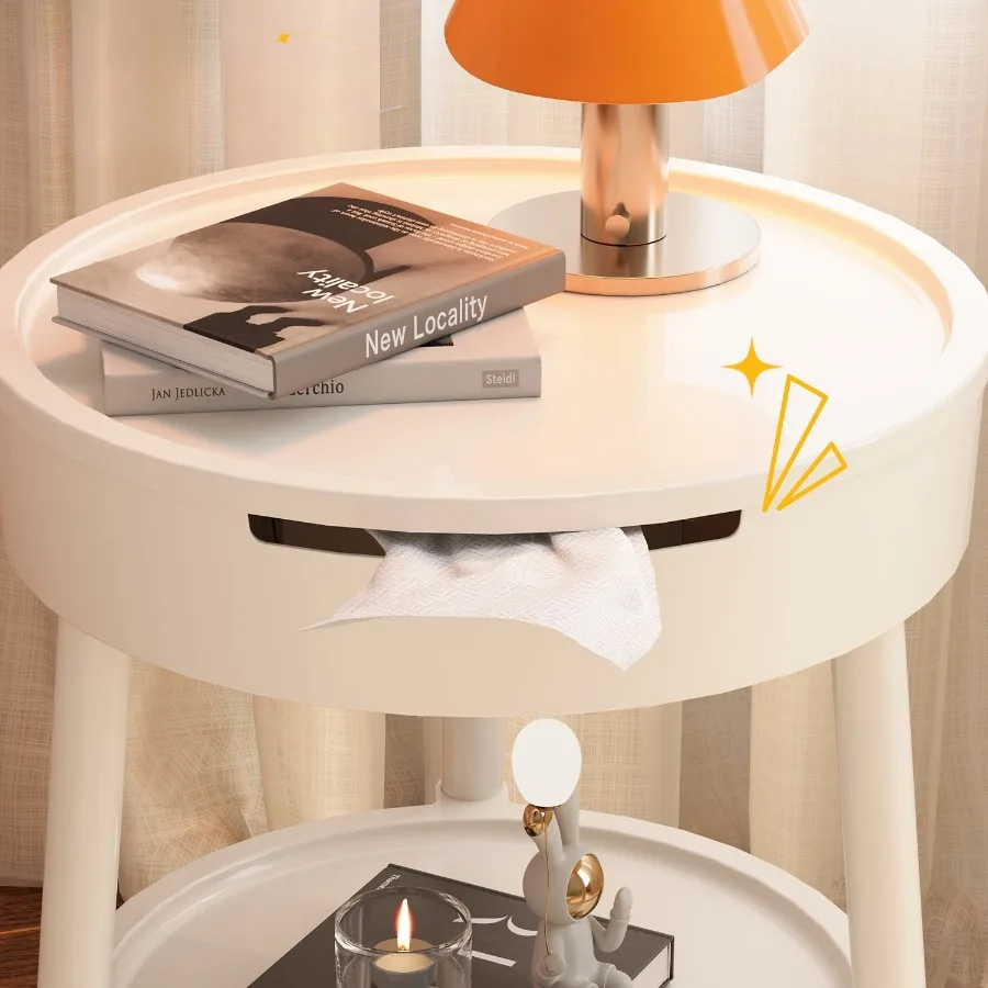 Sofa Side Coffee Shop Creative Cream Style Coffee Table Movable Living Room Bedside Table with Storage Tea Table Decoration