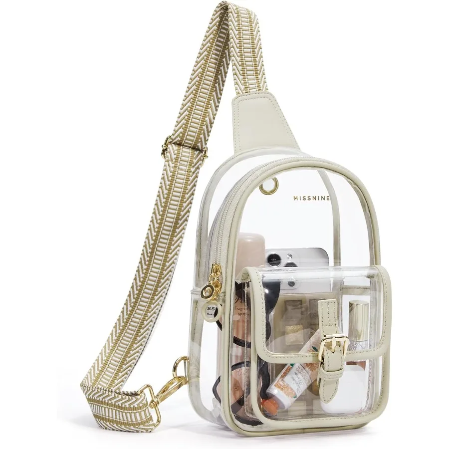 

Missnine Clear Bag for Stadium Events Clear Sling Bag Fanny Pack Crossbody Purse for Sport Concert with Side Mesh Pocket