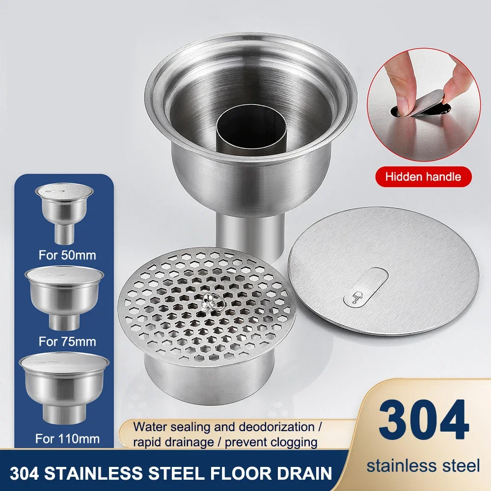 

Stainless Steel Floor Drain,Bathroom Drainage With Hidden Handle,Round Floor Drain For Workshop Basement,Sink Drain Stopper
