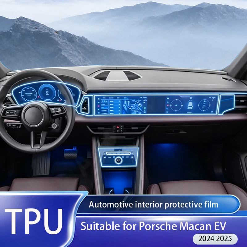 Película Protectora de TPU PPF Antiarañazos para Porsche Macan EV 2024-2025, para el Interior, Consola Central, Sistema Multimedia, Tablero, Protección Completa
