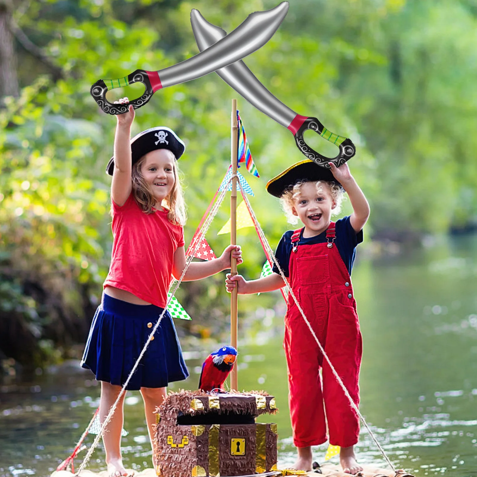 

12Pcs Inflatable Pirate Toys Simulation Swords Kids Stage Props PVC Festive Decoration Halloween Party Lightweight