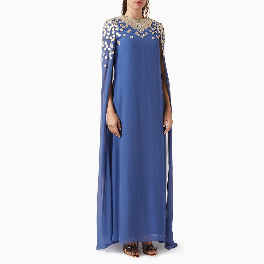 

Luxury Evening Dresses O-neck Long Sleeves Sequined Crystal A-line Evening Gowns Floor Length Prom Dresses Dress Customized