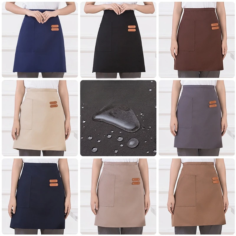 Waterproof Apron, Catering Waiter, Female Waist, Short Chef Half-cut Overalls Apron Kitchen