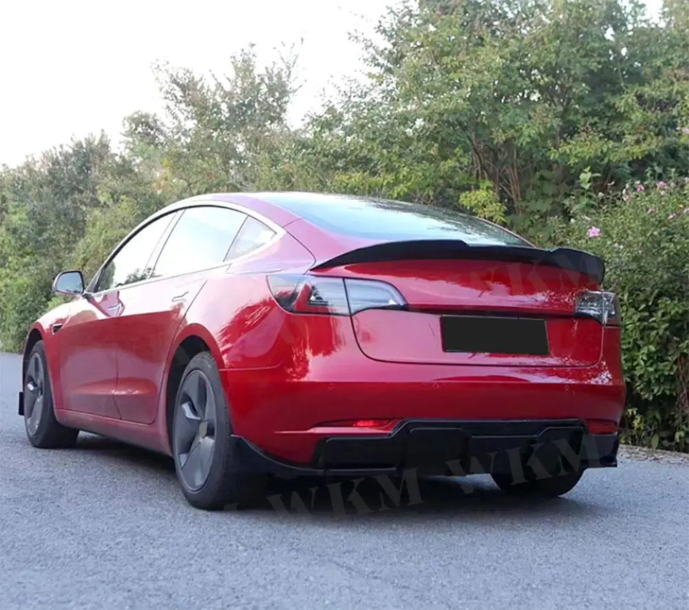 

ABS Материал Carbon Look Задний спойлер багажника Крыло глянцевый черный для Tesla Model 3 2017 + со светодиодной подсветкой Задний спойлер багажника Racing