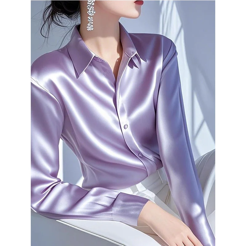 

Spring Autumn New Fashion Temperament Turn-down Collar Long Sleeve Blouse Ladies All-match Buttons Solid Color Shirts Tops XQ204