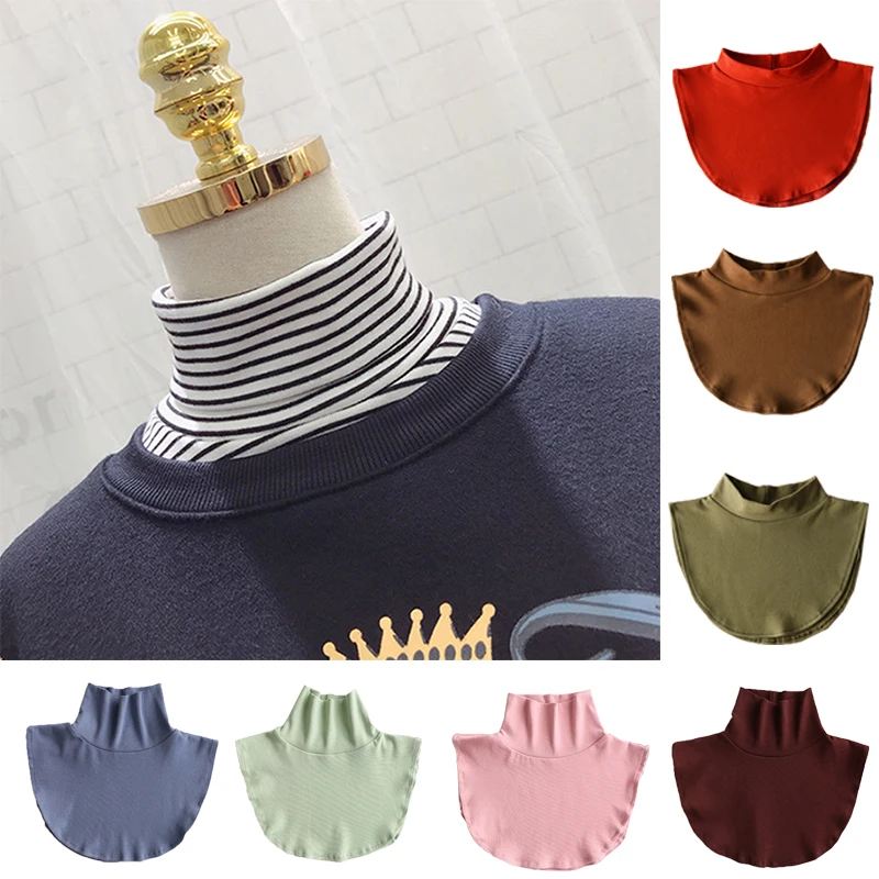 Cuello de tortuga de Color sólido a rayas para mujer, cuello falso, blusa falsa, Top desmontable, envoltura de bufanda, accesorios de ropa, Otoño e