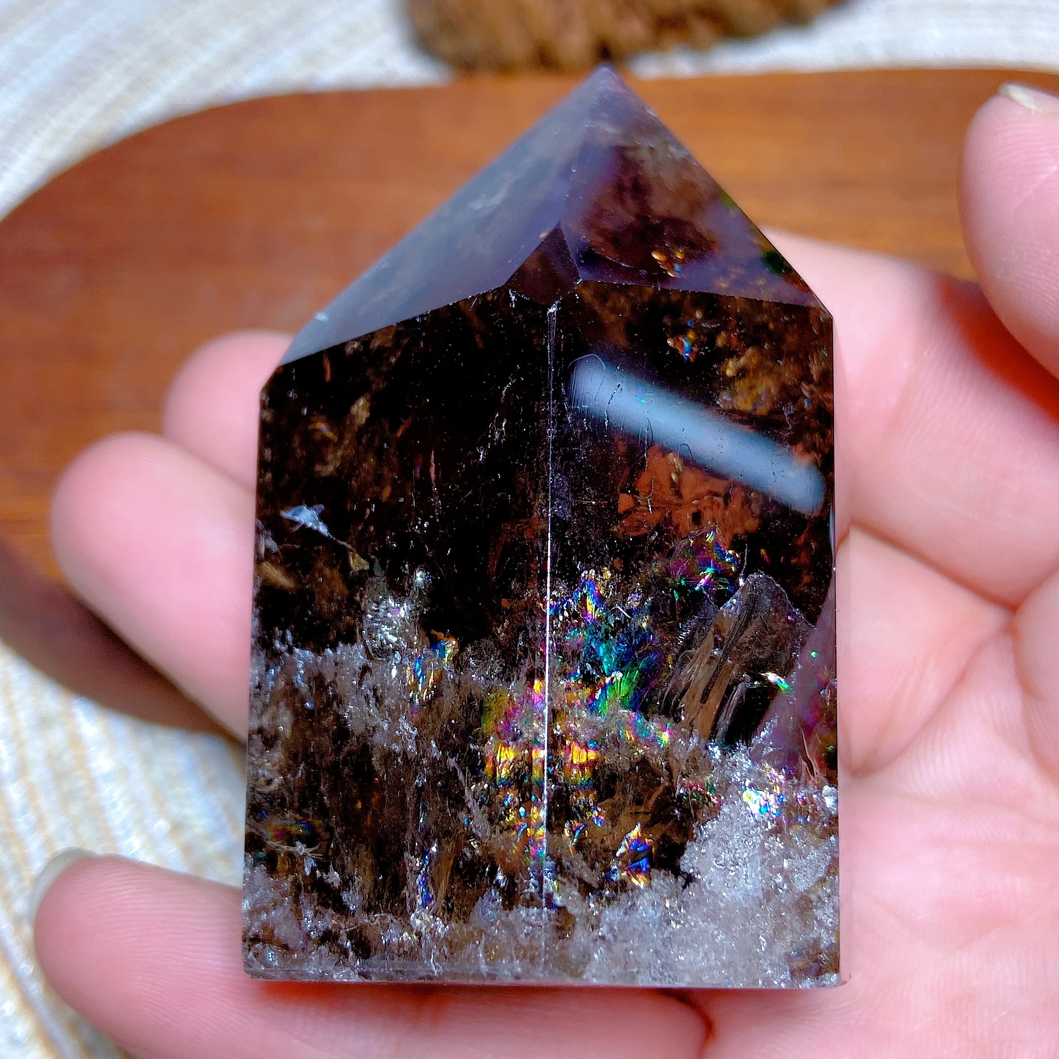 Healing Natural Crystals Smokey Quartz Point Tower Painting Rainbow Flashy Gemstone High Quality Home Decorations Energy Gift