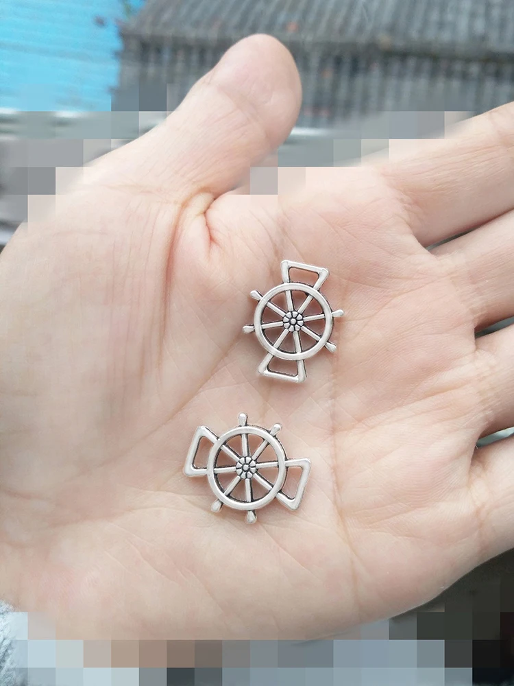 40pcs Jewelry Materials Connector For Leather Cord Bracelets Customized Rudder Silver Metal Wholesales Handiwork Made Accessory