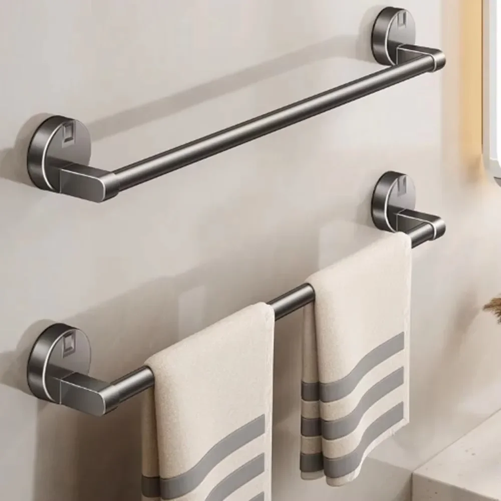 Wall Mounted Suction Cup Towel Rack Single-rod Durable Bathroom Storage Rack No Drilling Punch Free Bath Towel Storage Rack