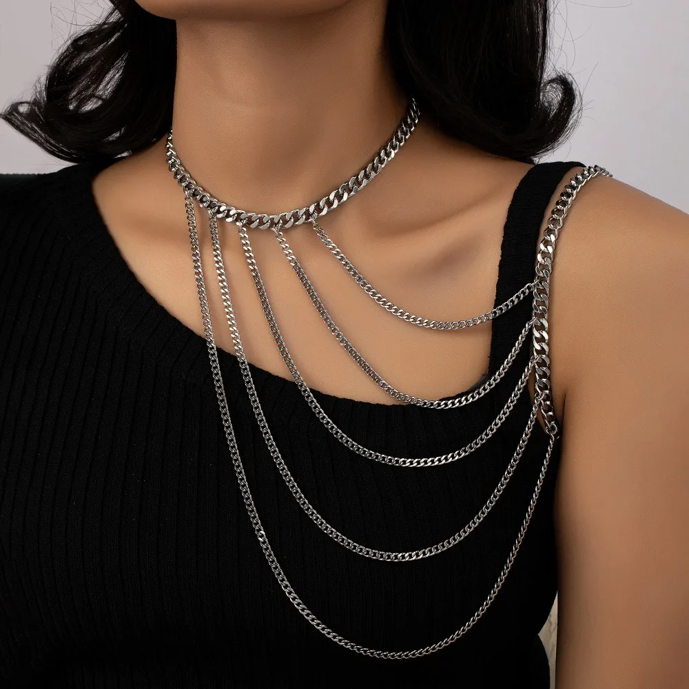 Fashionable Trendy Halter Neck Chain Lock Geometric U-Shaped Fringed Single Shoulder Body Chain for Women Sexy Body Jewelry