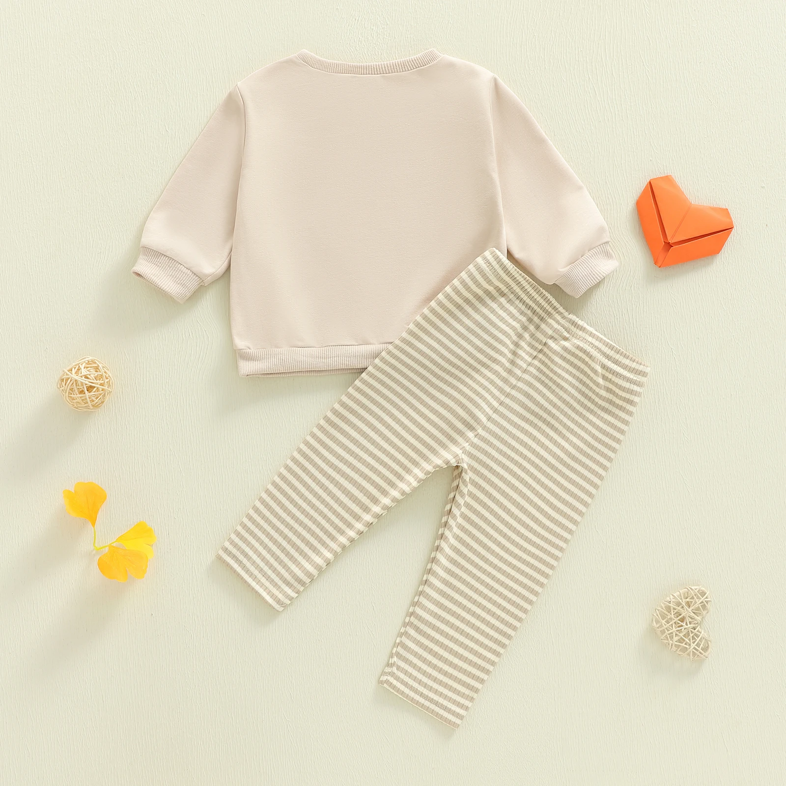 Tregren Toddler Baby Clothing Set Fashionable Long Sleeve Letters Embroidered Pullover with Striped Pants 2 Pcs Fall Outfit