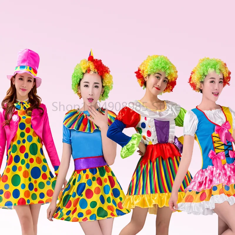 

Ladies' Rainbow Circus Clown Costume for Women Funny Joker Girls Birthday Carnival Party Outfit Sweet Clothes No Wig