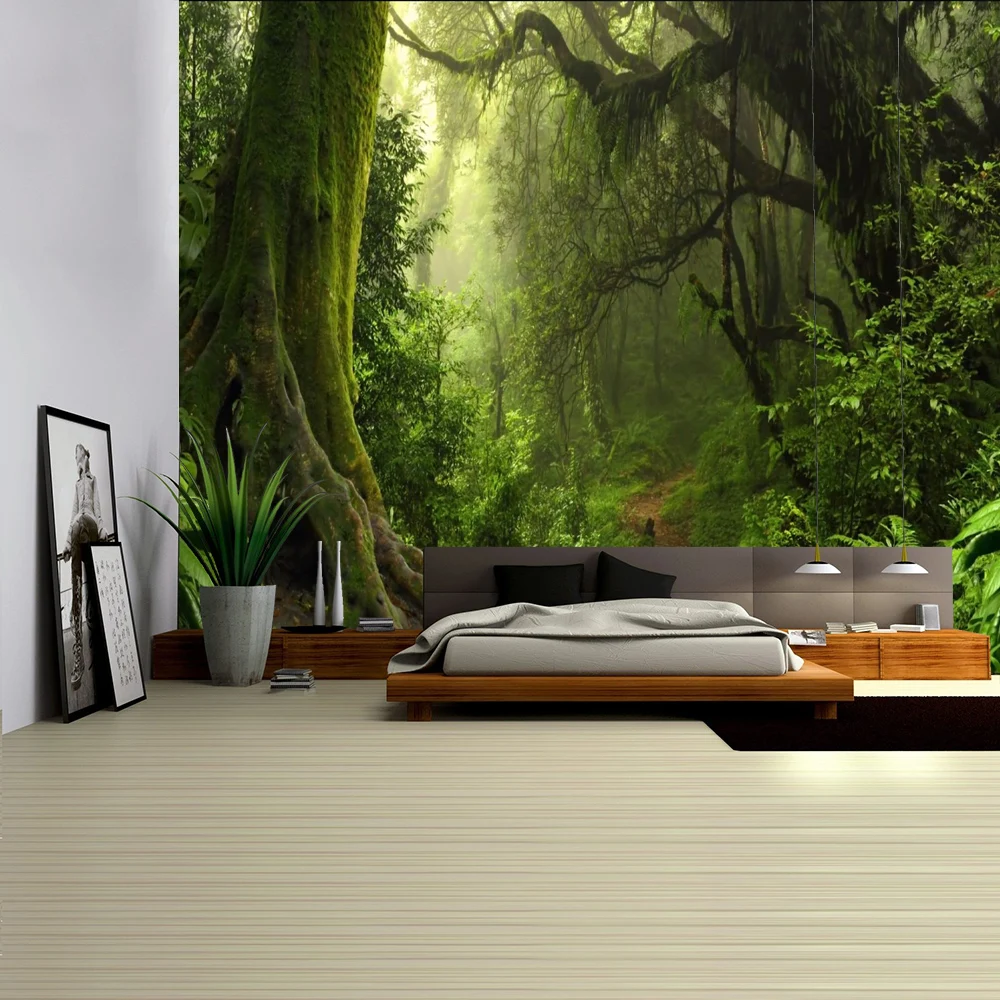 Forest Stream Tapestry Wall Hanging Sandy Beach Picnic Rug Camping Tent Sleeping Pad Home Decor Bedspread Sheet Wall Cloth