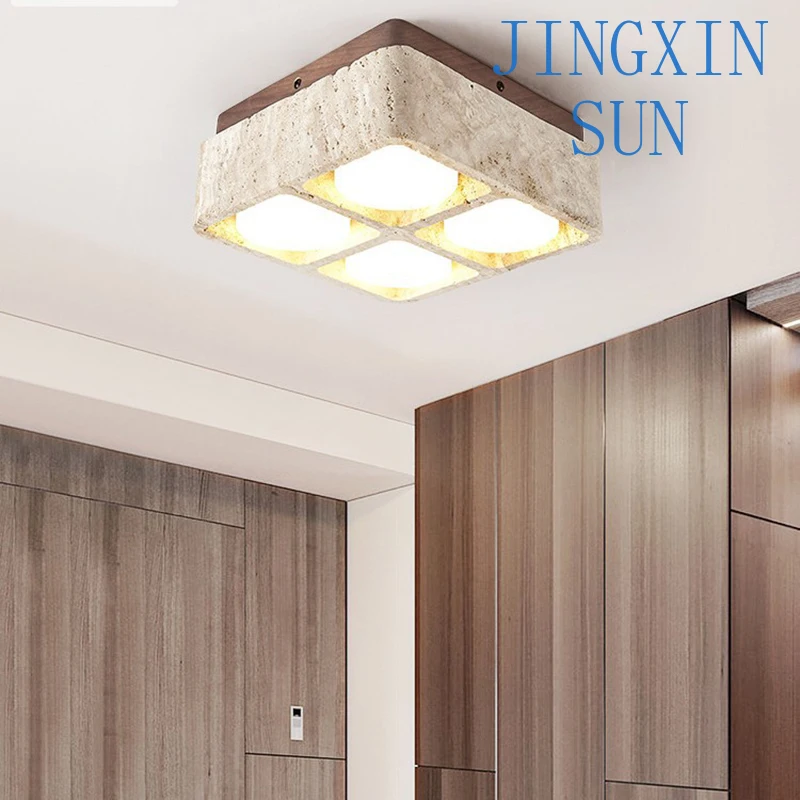 Decorative ceiling lamp creative stone wooden box design home villa