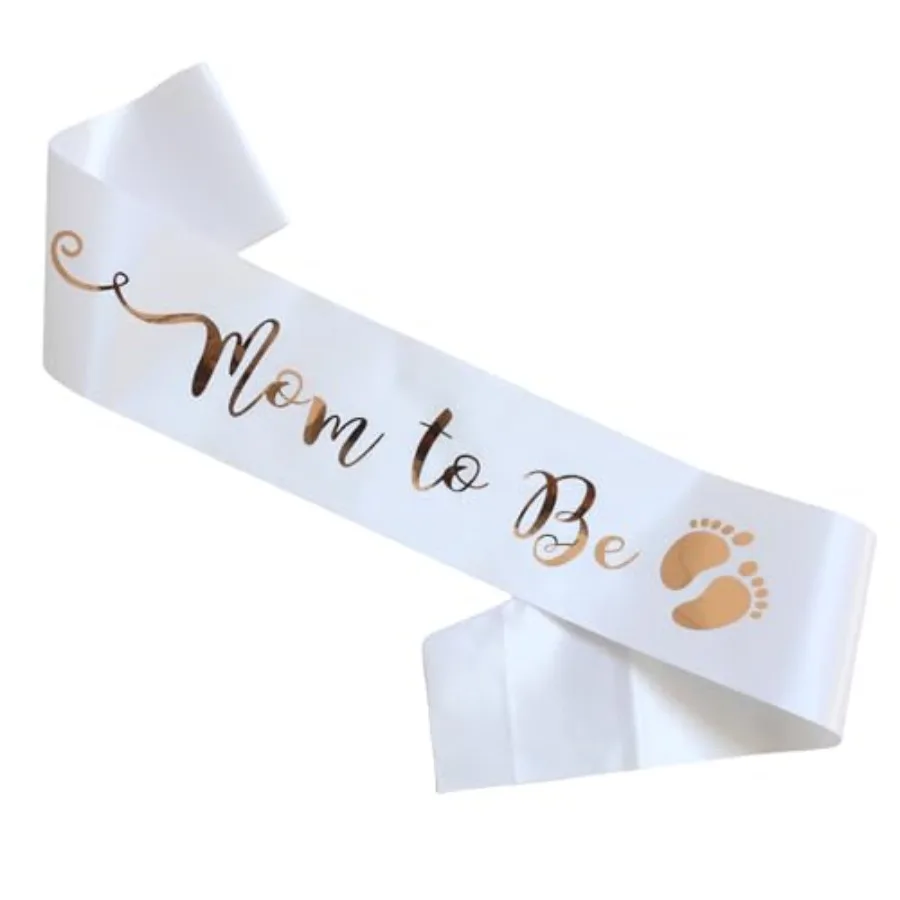 

Mom to Be Sash White Satin with Gold Letter for Baby Shower Mommy Decorations Mother Gift Gender Reveal Welcome Baby White