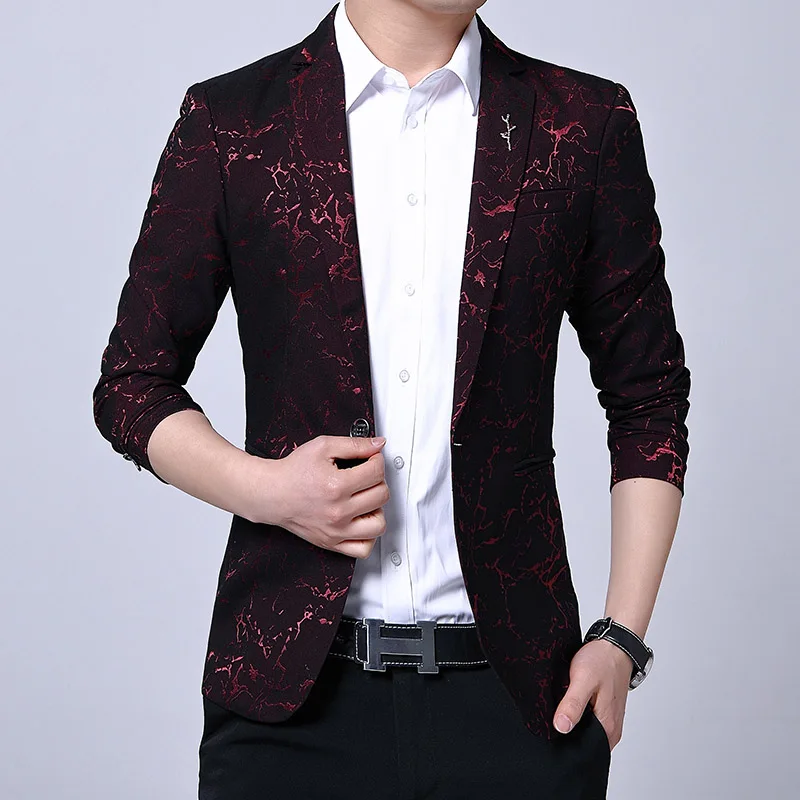 New Slim Dark Floral Suit Men\'s Coat Trend Personality Electric Shock Print Suit Coat Casual Handsome Large Size Single West