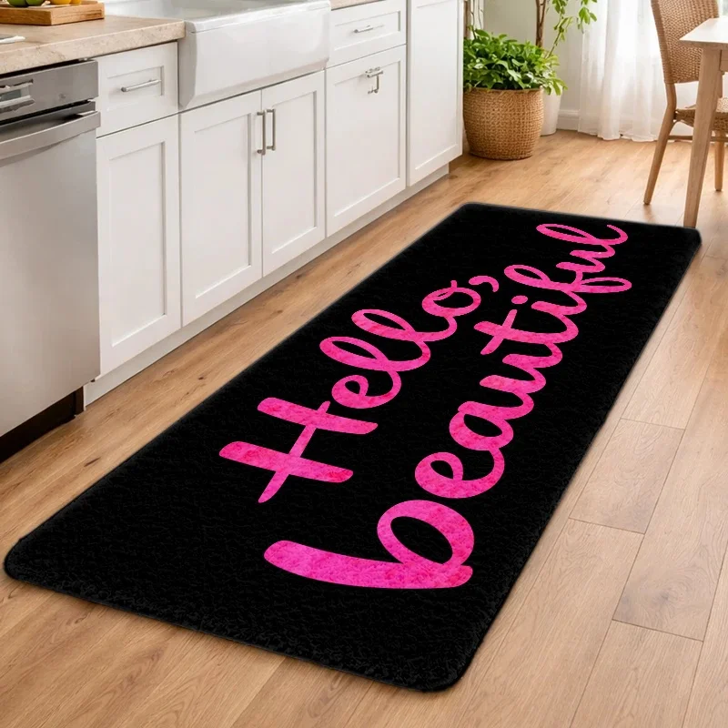 1pc, 2pcs, 3pcs Hello Beautiful Printed Doormats, Durable, Machine-Washable, Bath Mat, Suitable for Living Room, Bedroom, Offi