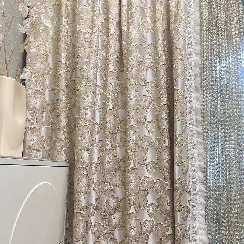 European Style Light Luxury Curtains for Living Room Bedroom Dining Room Relief Flower Curtain Jacquard High-precision Curtains