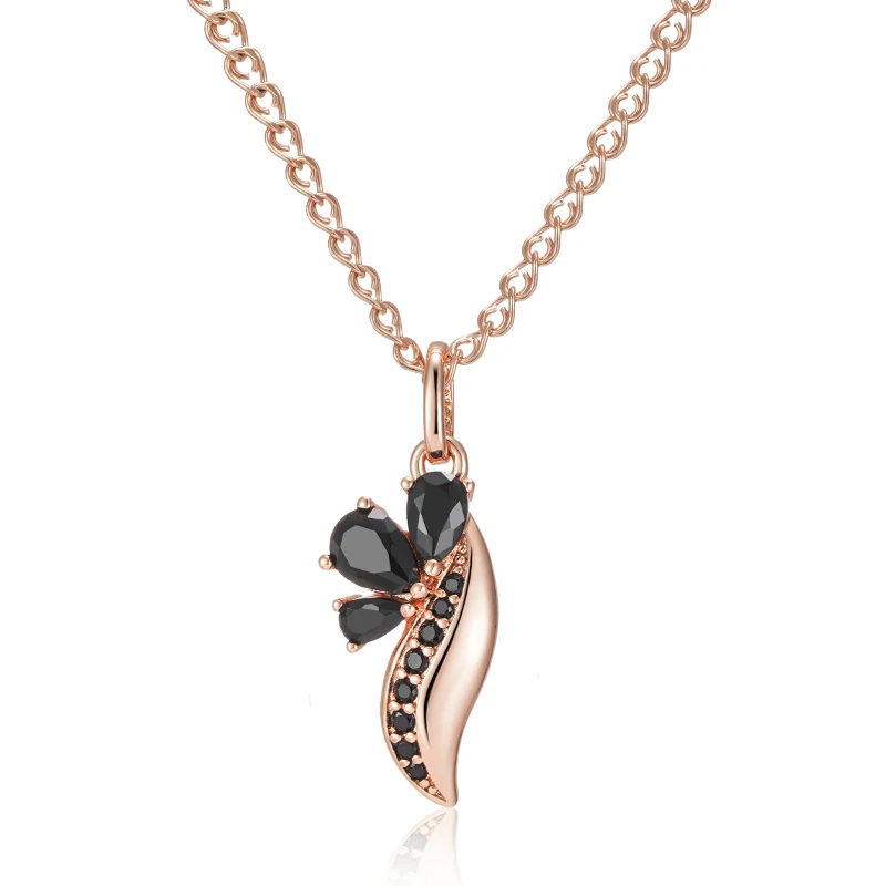 Kinel Hot Black Natural Zircon Pendant Necklace Women Fashion 585 Rose Gold Color Crystal Flower Pendant Fine Vintage Jewelry