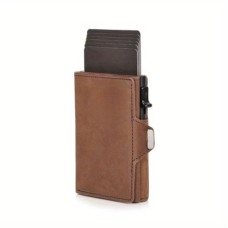 Pop-Up Credit Card Case with RFID Protection Genuine Leather  Wallet with Compartment for Notes and Coins for Men and Women - Image 7