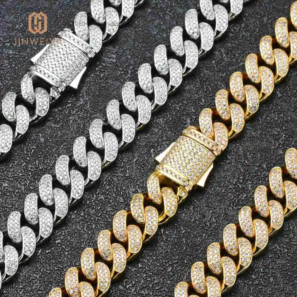 Jwy Hip Hop Jewelry 12mm Diamond Moissanite Iced Out Miami Cuban Link Chain Necklace for Men.