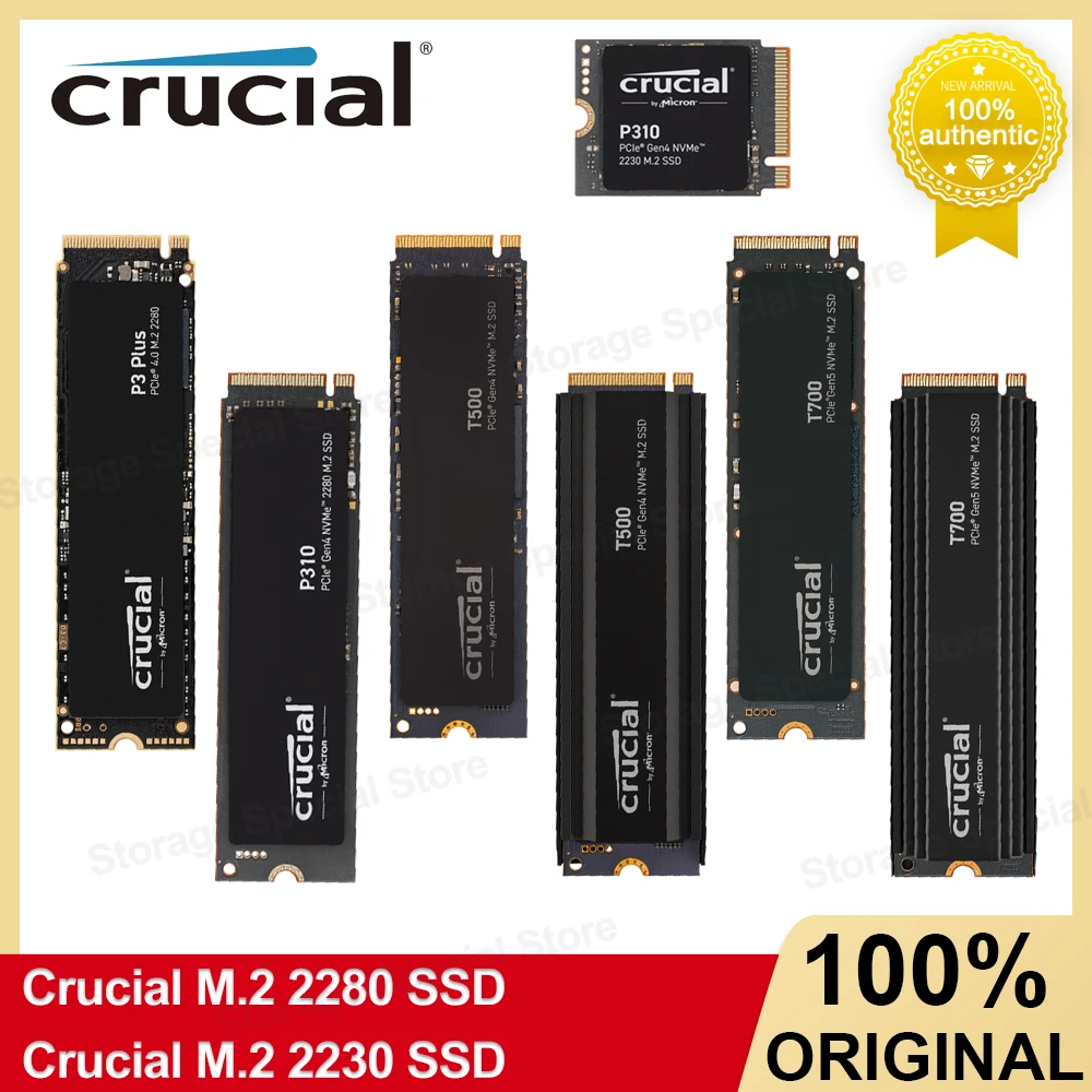 Crucial SSD NVMe M.2 2280 P310 P3 Plus T500 T700 Hard Disk PCIe Gen4 Gen5 Internal Solid State Drive For Gaming Disk