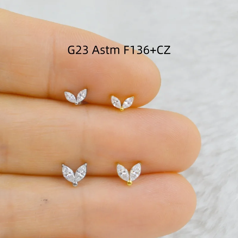 Lot10pcs G23 Titanium ASTM F136 CZ Gem Lip Labret Bar Ear Helix Tragus Rook Barbells Stud Piercing Jewelry Shine New