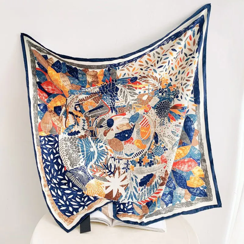 Ölgemälde-Imitation auf Seide: 90cm Quadratischer Schal, Koreanischer Stil Damen-Twill-Seidenschal – Detail 5