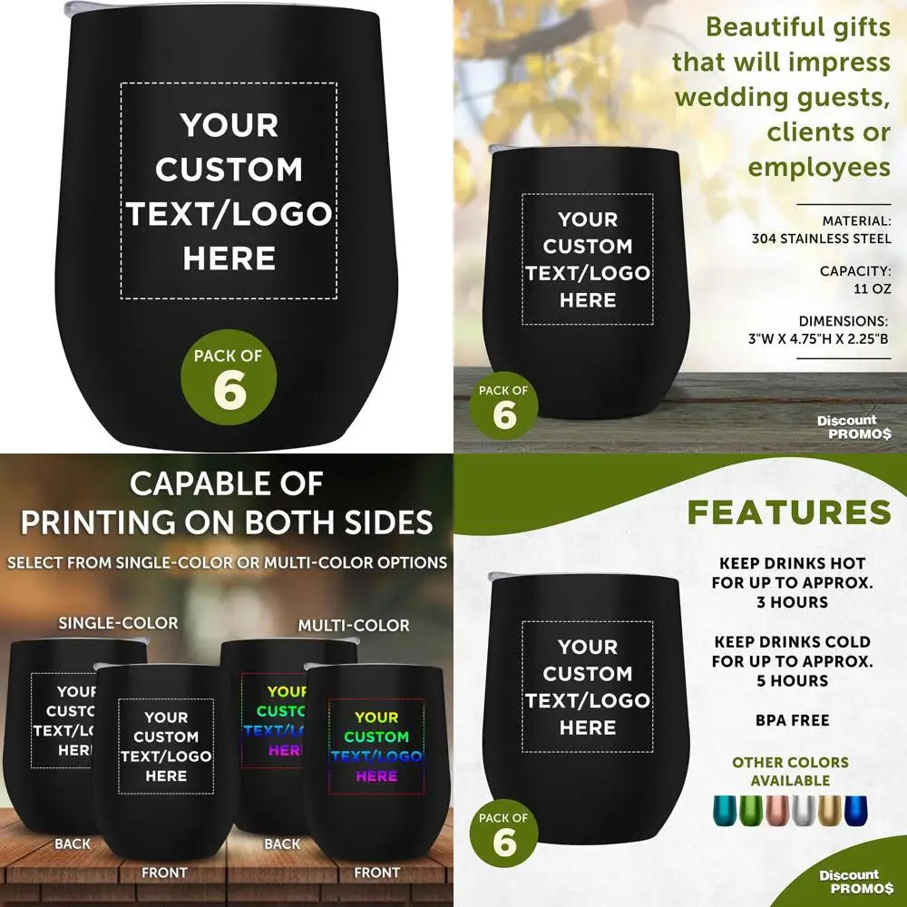 

Personalized Stemless Wine Tumblers 11 oz Set of 6 - Ideal for Wine, Cocktails, Outdoor Use - Bulk Pack