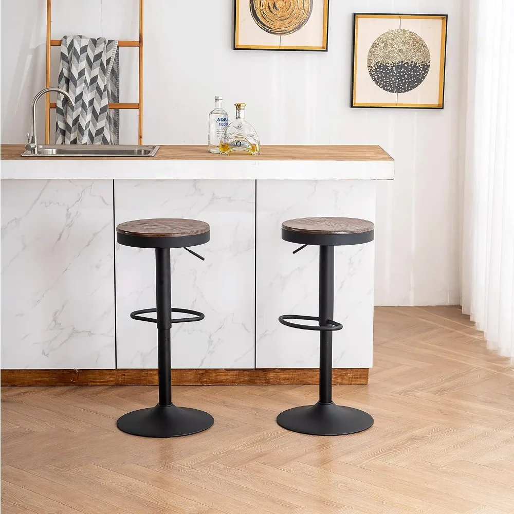 Rustic Counter Height Wooden Bar Stools, Adjustable Swivel with Footrest (Set of 2, Walnut) - view 6