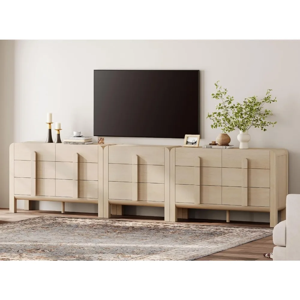 

3-in-1 TV Stand Cabinets for 120 + Inches TVs, Wood Entertainment Center with 15 Storage Drawers, Modern 126 W Dresser TV Stand