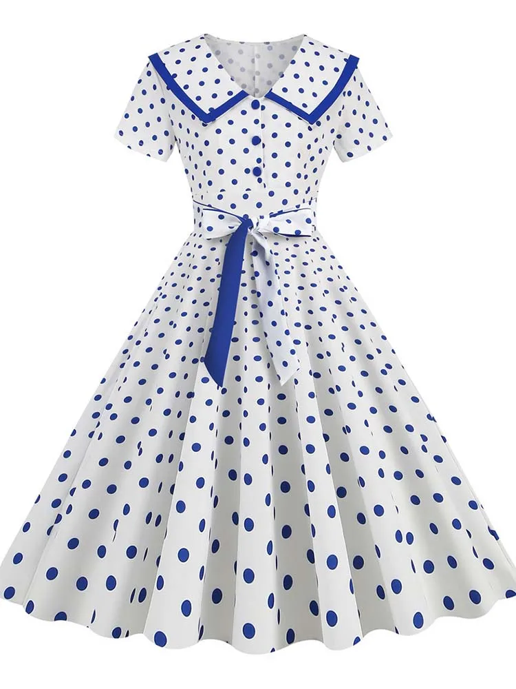 1950s blue polka dot dress 1950s Polka Dot Halter Dress Blue Vintage main image 1