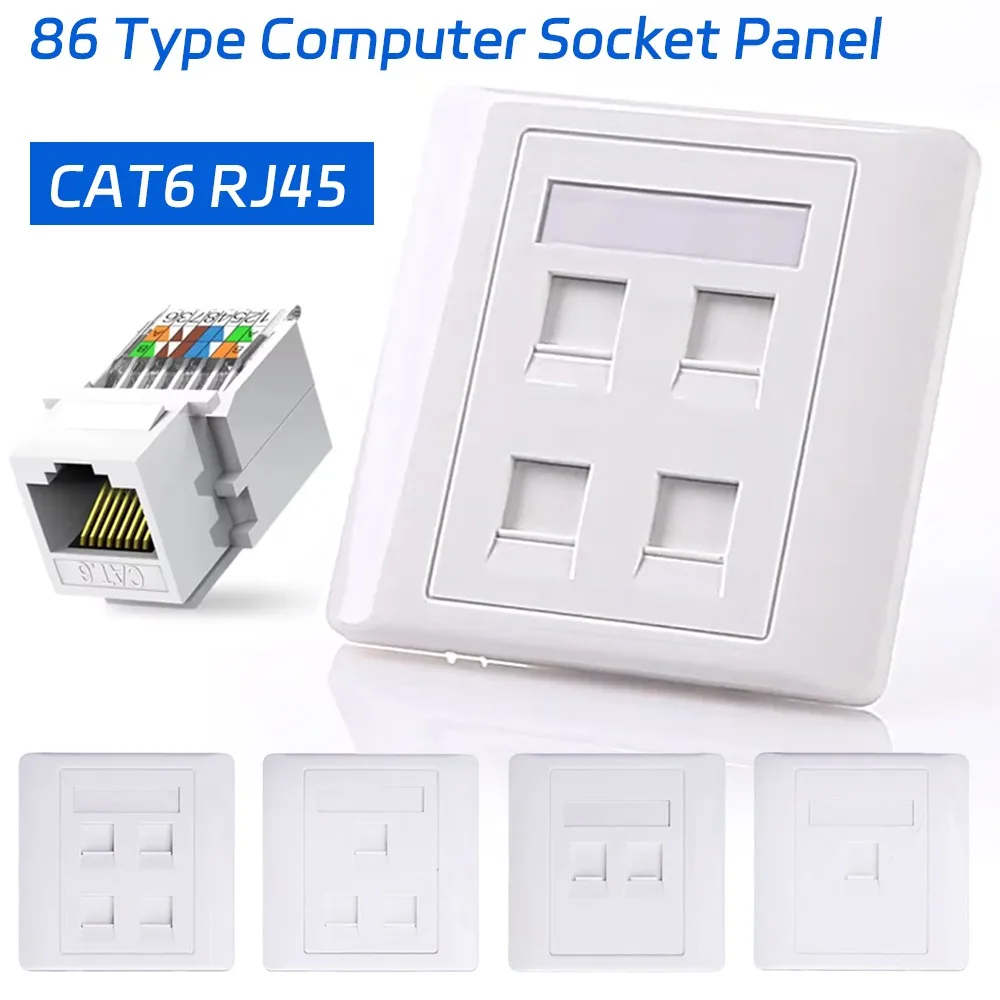86 Type Computer Socket Panel CAT6 Network Module RJ45 Keystone Cable Interface Outlet Wall Switch Extruded Wire LAN Socket