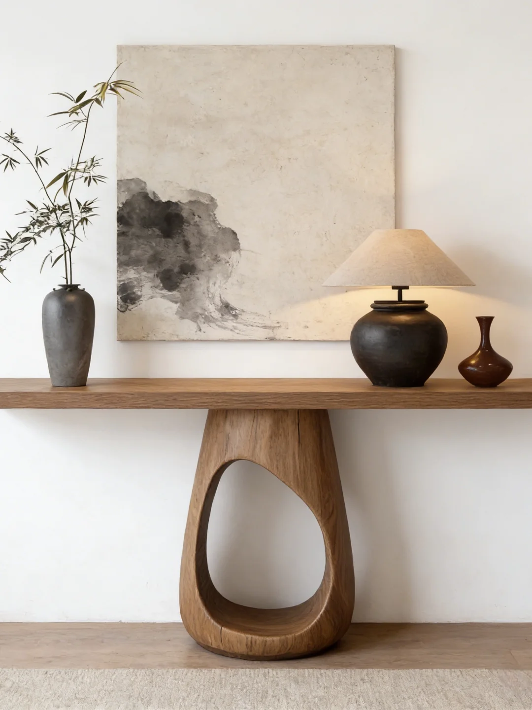 Mid-Century Modern Solid Pine Wood Multifunctional Entryway Console Designer-Style Cat-Passage Table Wabi-Sabi Artistic