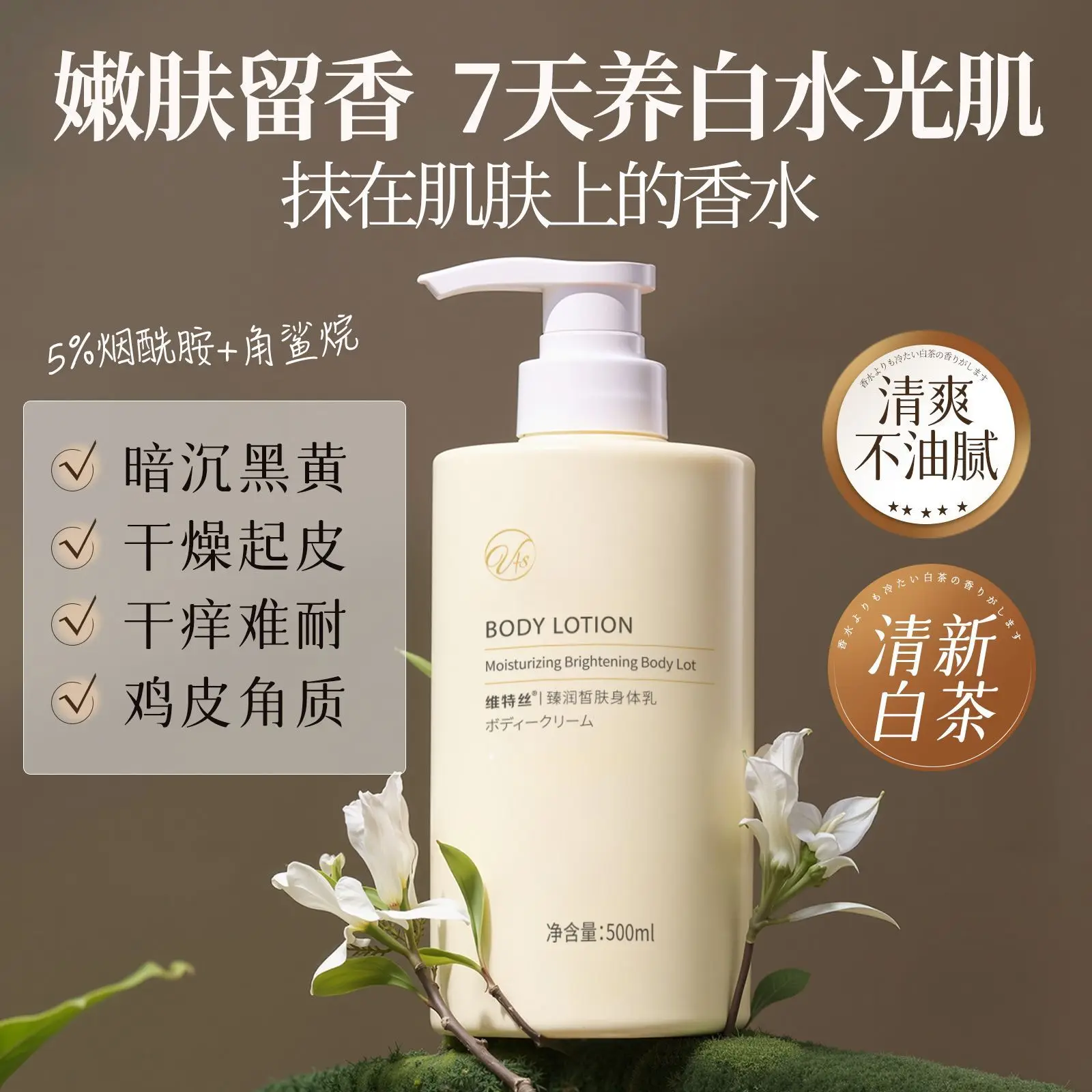 

Silky Perfumed Body Lotion – AHA Exfoliator & 5% Niacinamide, Hydrating Formula for Bumpy KP Skin, Non-Greasy Cream