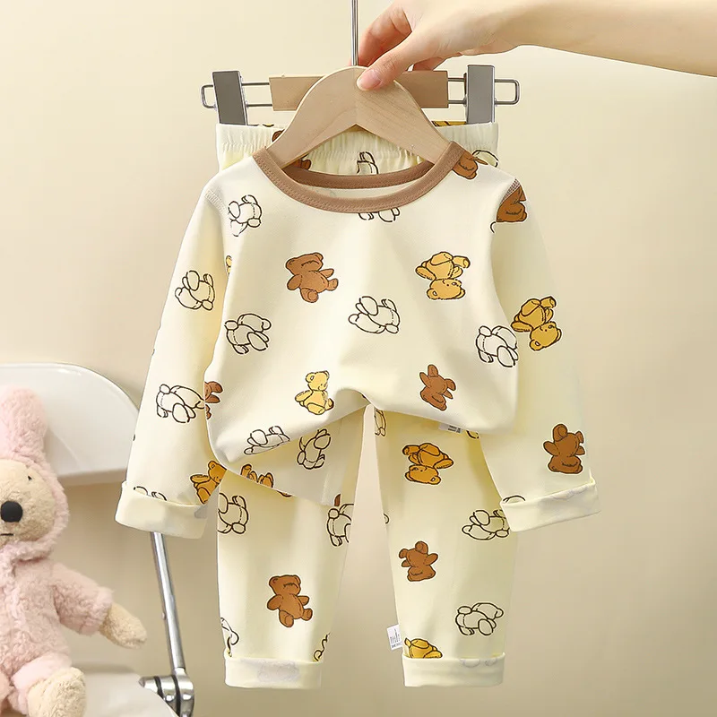 Autumn 2024 Ins Kids Girls 2PCS Sleepwears Set Cotton Printed Floral Cartoon Top+pant Suit Children Baby Girls Pajamas