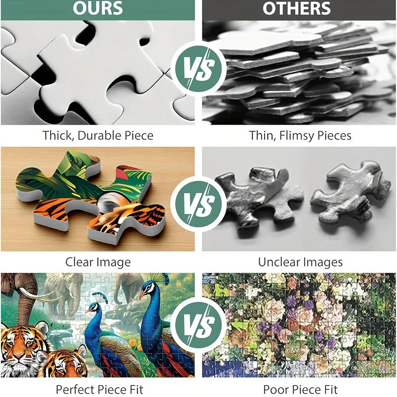 Puzzle elefante tigre giungla da 1000 pezzi - Grande puzzle giocattolo con tigri, elefanti, pavoni - Attività educativa per la fauna selvatica per A