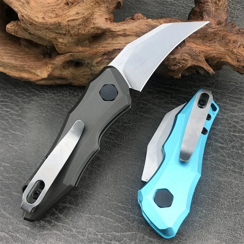 Pocket Folding Knife KS 7350 Launch 10 Outdoor EDC Hiking Camping Survival Tool D2 Stonewashed Blade Blue/Gray Aluminum Handle