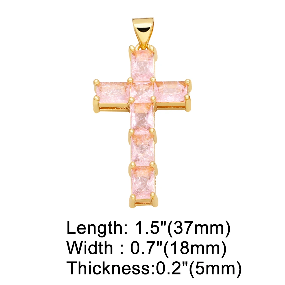OCESRIO Multicolor Big Crystal Cross Necklace Pendant Copper Gold Plated Religous Crucifix Jewelry Making Component pdtb281