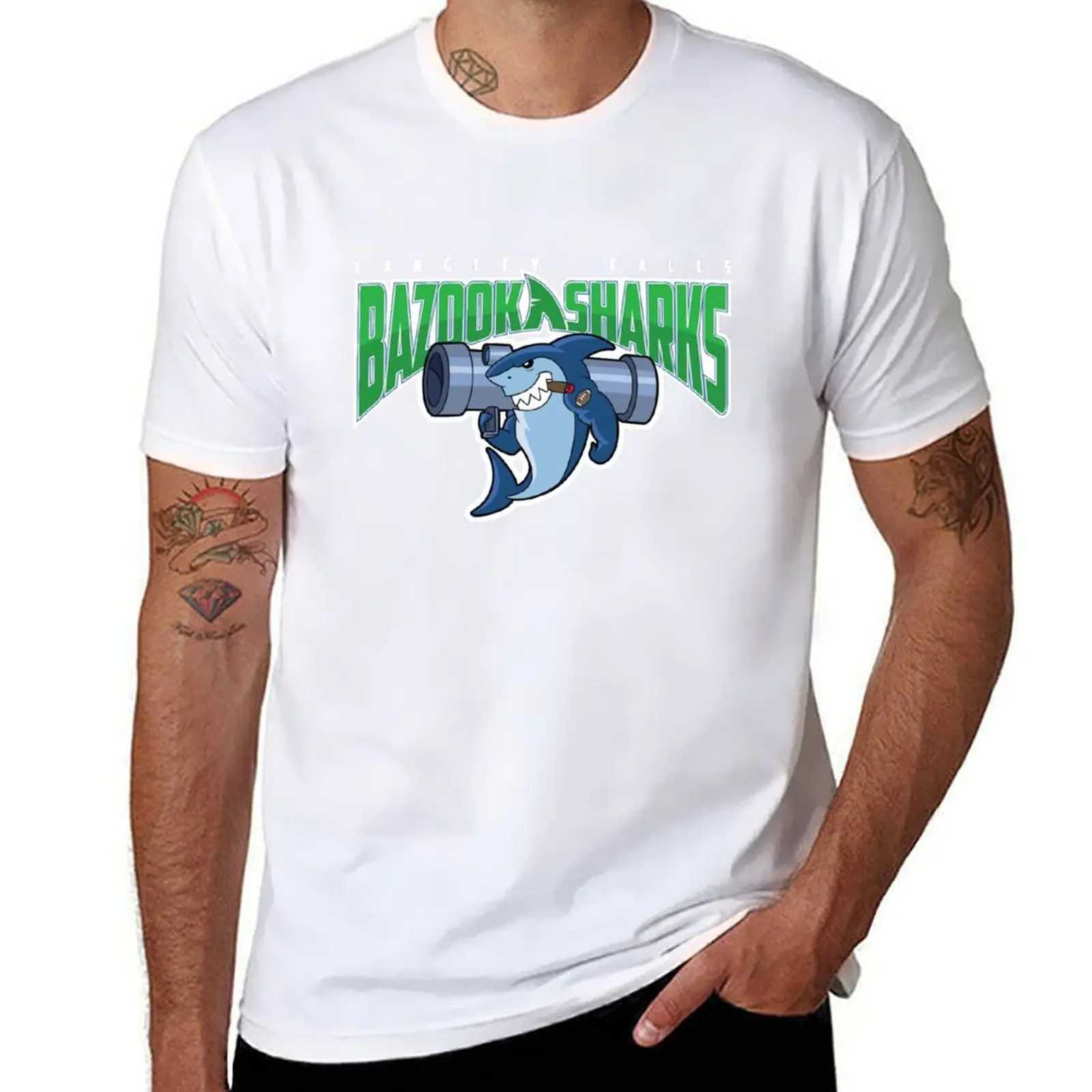 

Langley Falls Bazooka Sharks T-Shirt printed t shirts for man anime t shirts for man man t shirt summer T-Shirt