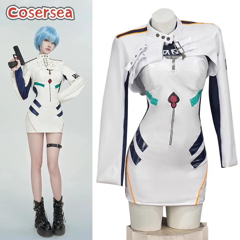 

Cosersea Rei Ayanami Racing Cosplay Costume Anime EVA Rei Ayanami Racing Role Play Halloween Women White Dress Suit Party Outfit