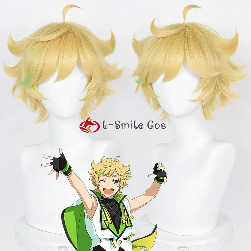 2025 لعبة ES Harukawa Sora الذهبي الأصفر قصيرة تأثيري الباروكات مقاومة للحرارة الاصطناعية الشعر أنيمي رجل + غطاء شعر مستعار #2