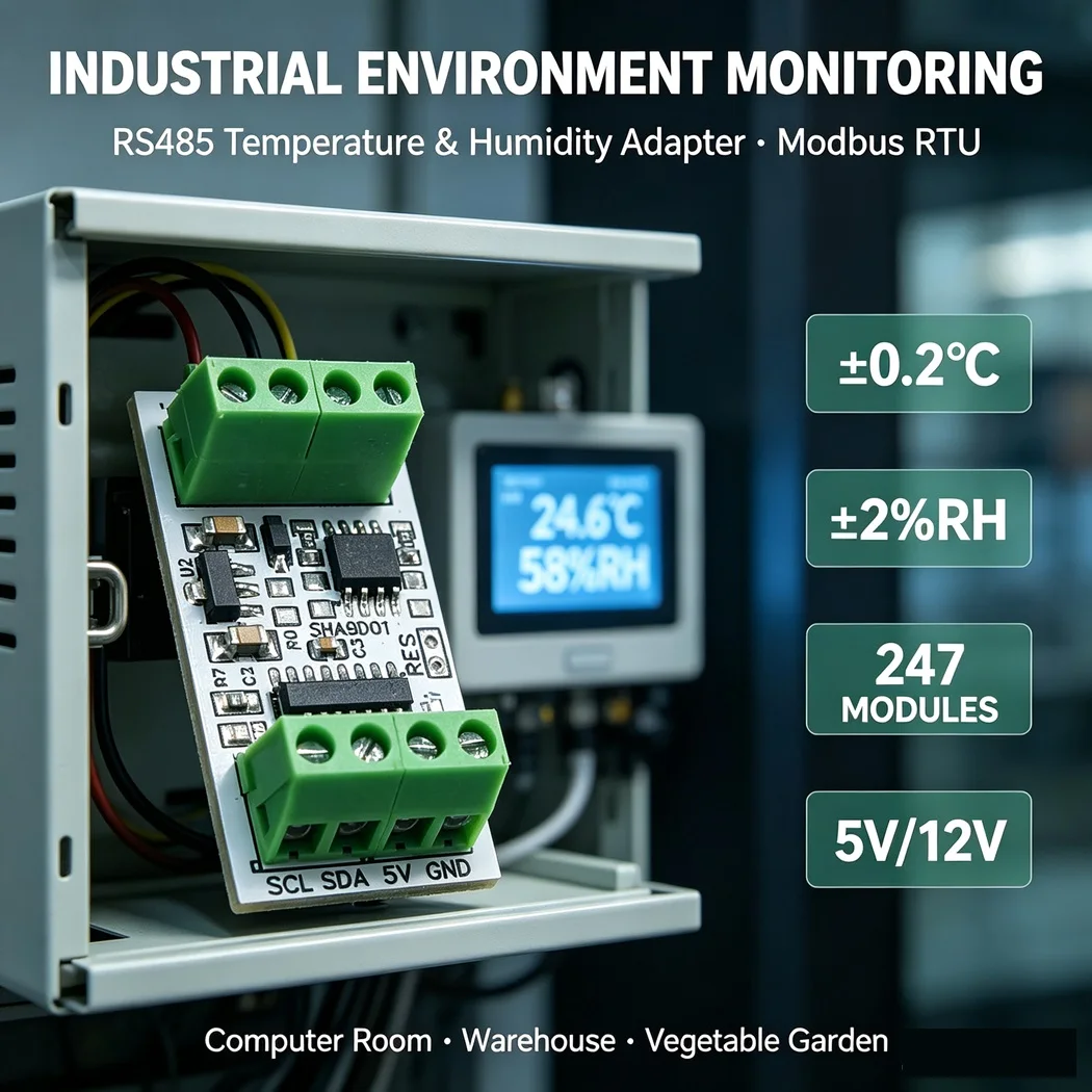 2PCS SHA9D01 RS485 SHT30 Temp Humidity Adapter Board Modbus RTU 0.2C 2% RH 5V/12V Version Cascadable