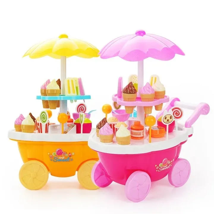 

[Funny] Play House Game Kitchen Toys electronic Candy Ice Cream lollipop retail Stroller car with light music toy baby girl gift