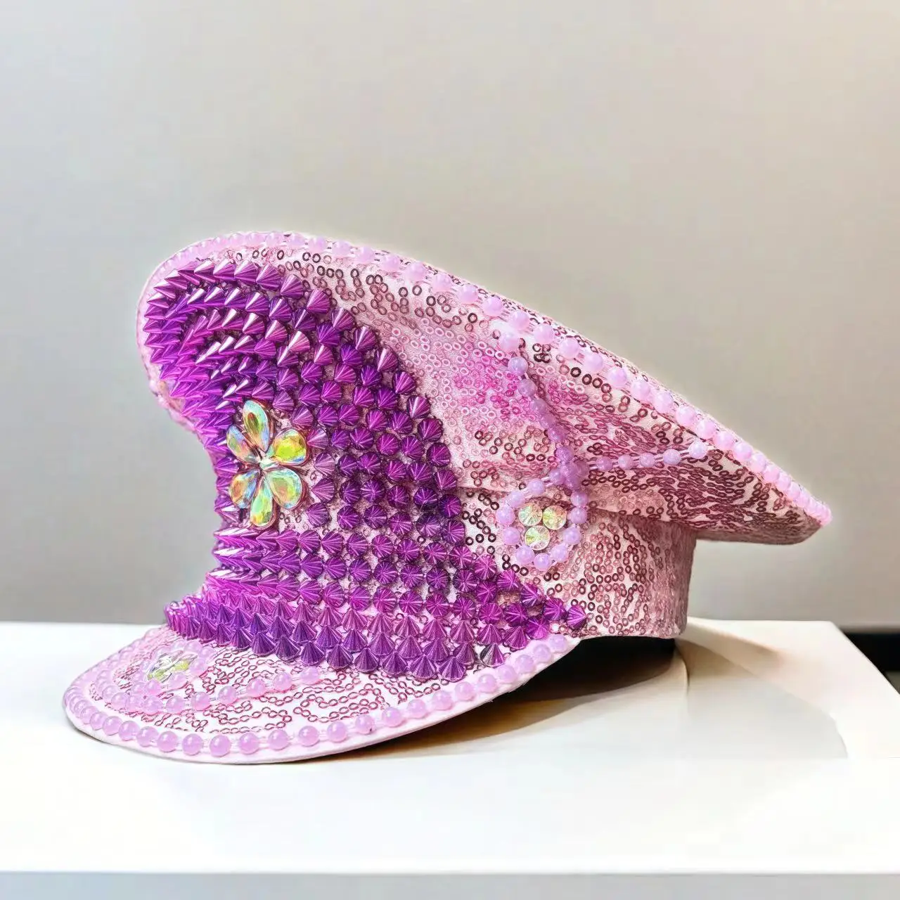 HongLuan Halloween Kostüm Hut, Kapitän Hüte Strass für Burning Man Festival Frau, Cosplay Weibliche Accessoires