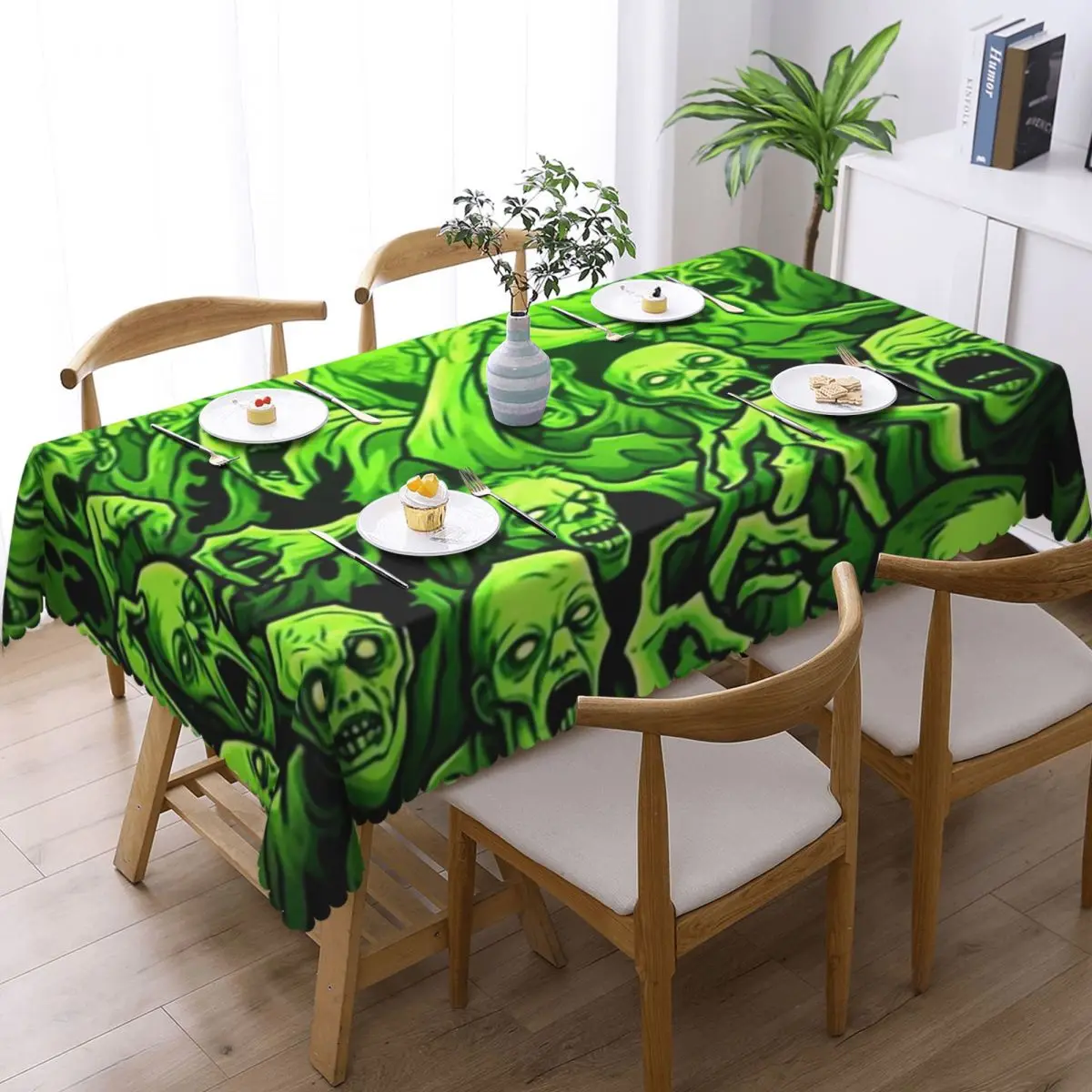 Ghost Skull Luminous Horror Night Halloween Customized Rectangular Tablecloth Oilproof Table Cover for Dining Events Table Cloth